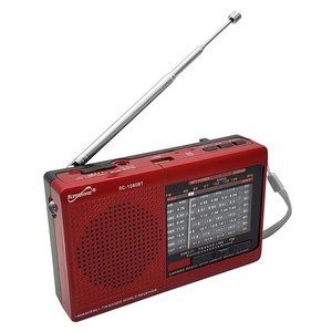 Red Bluetooth AM/FM/SW 9 Band Radio W/ Flashlight USB/SD MP3 Portable Speaker